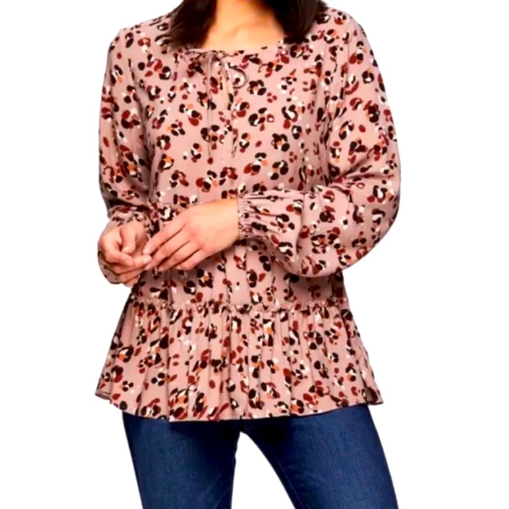 Beach Lunch Lounge Cocoa Cat Animal Print V Neck Blouse Top Size Large